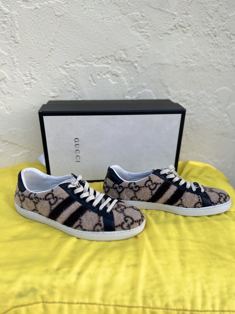 Gucci GG Beige Wool Ace Sneakers Size 9-9.5 US
