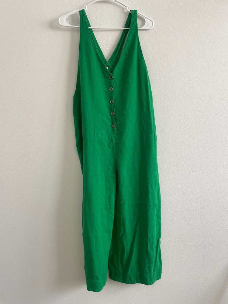 Free People Jumpsuit Women S Kelly Green Cotton Wide Leg Beachy Casual Boho