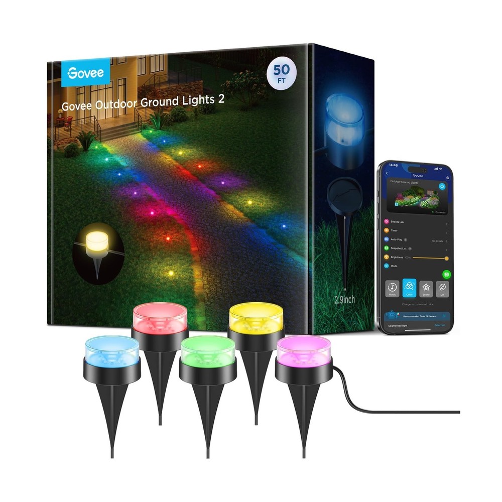 Govee Outdoor Ground Lights 2, 50ft Patio Decorations, 15 Pack RGBIC Pathway ...