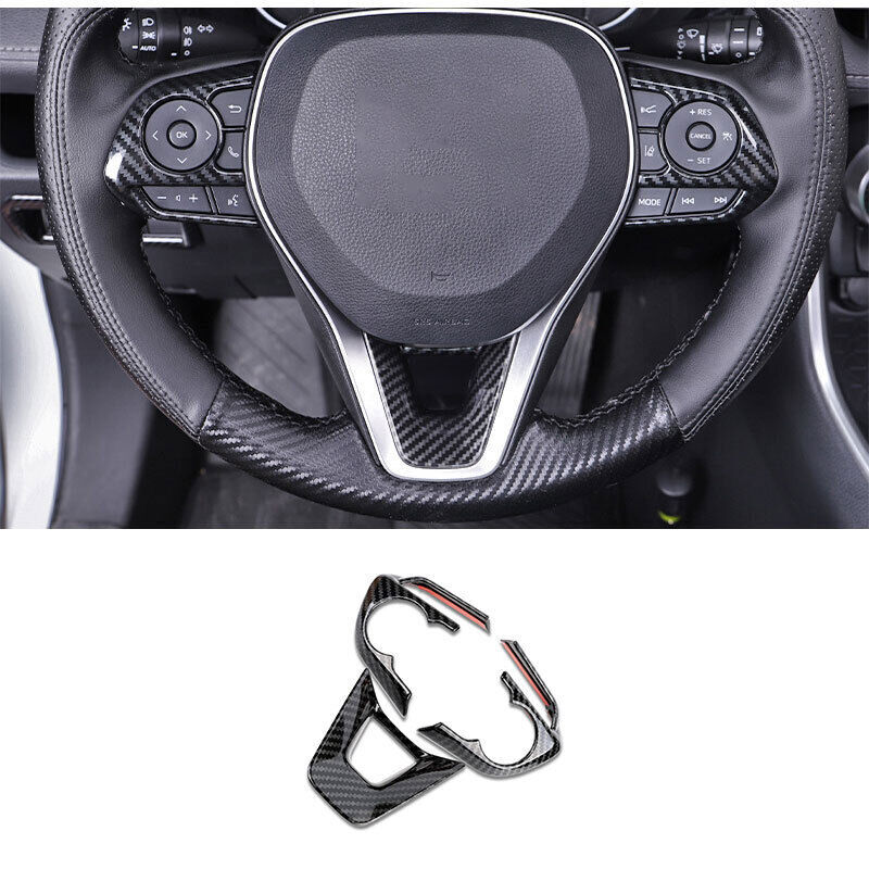 Carbon Fiber Steering Wheel Control Button Cover Trim 3PCS For Toyota RAV4 19-24