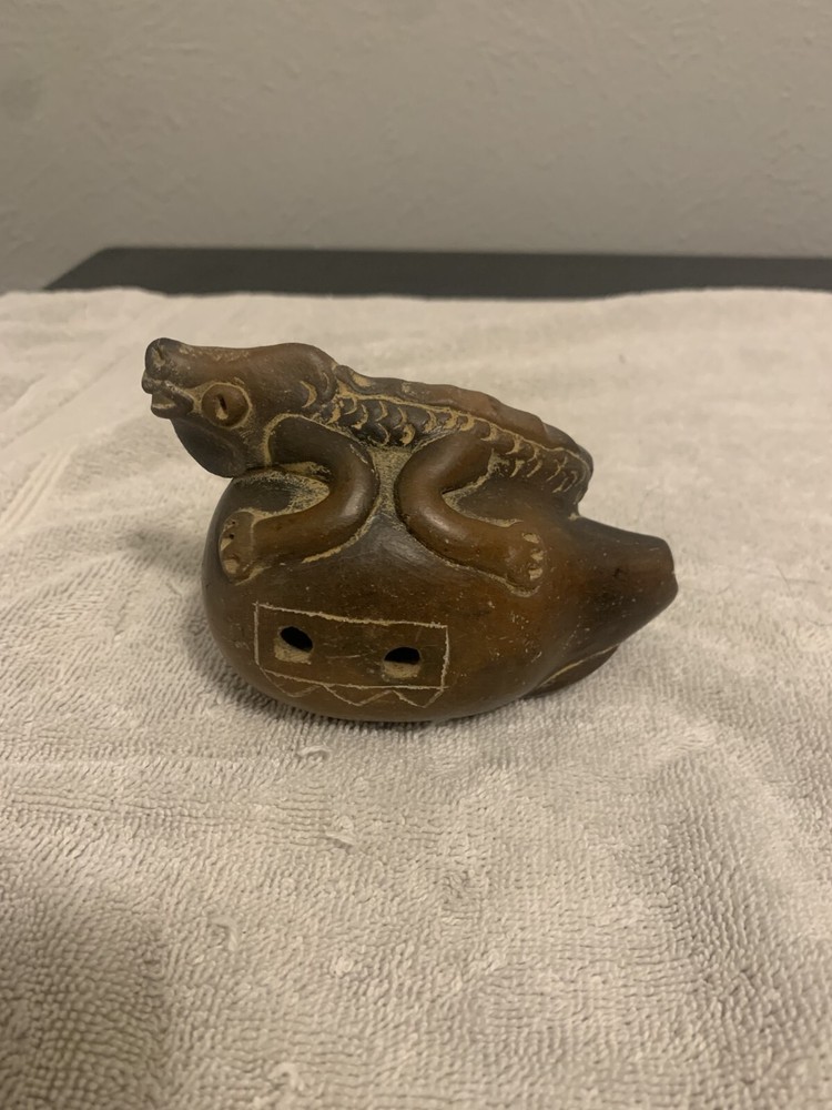 Mini Handcrafted Mexican Clay Chameleon Ocarina Flute