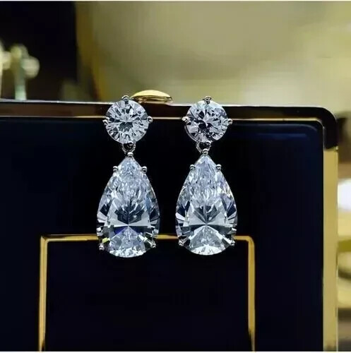 4.50Ct Pear-Cut Lab Created Diamond Drop/ Dangle Earrings 14K White Gold Plated
