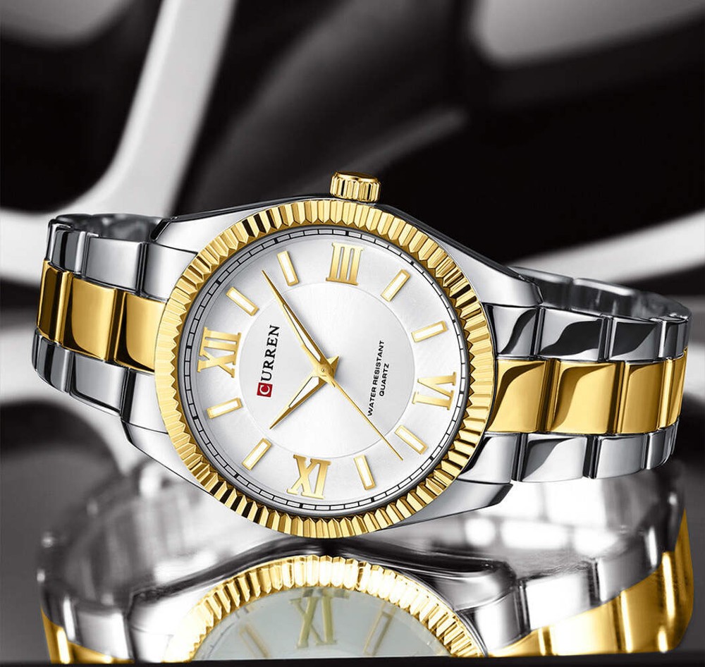 Men's Quartz Watch with Luminous Steel Strap and Roman Numerals, Multiple Colors