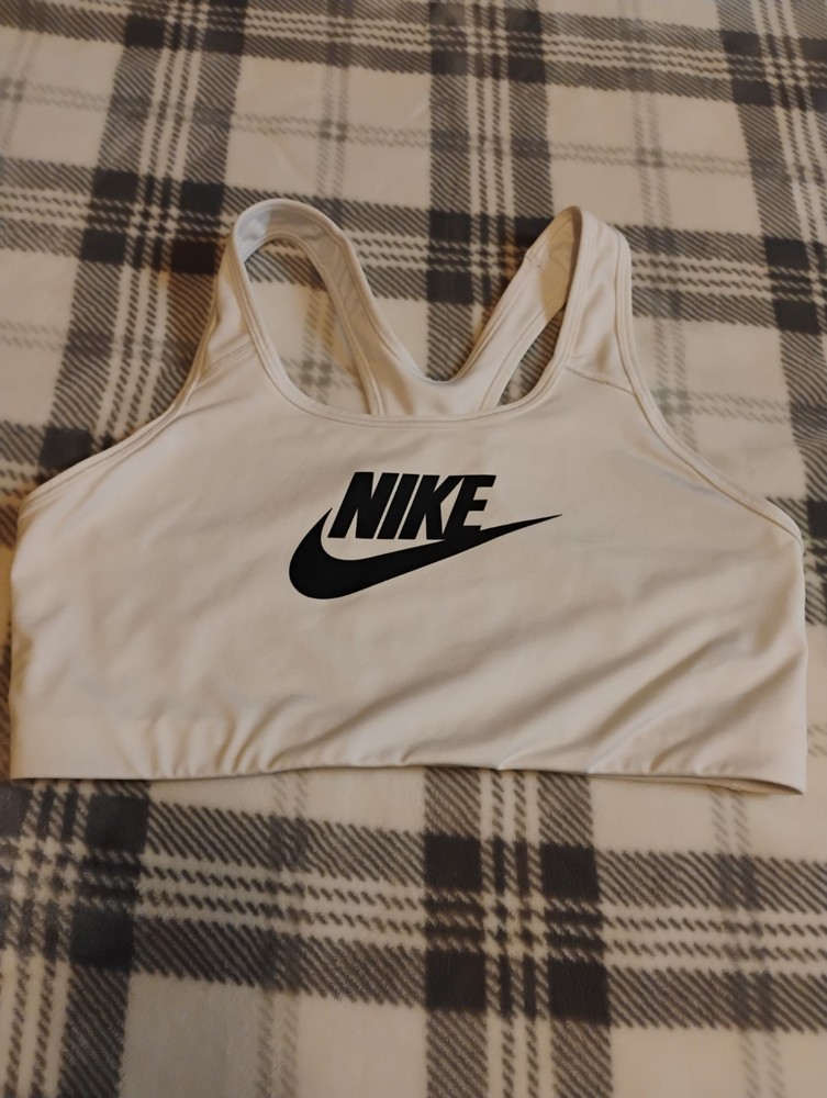 NIKE SIZE XL  Sports Bra Dri-Fit Training High Top Racerback Stretch White