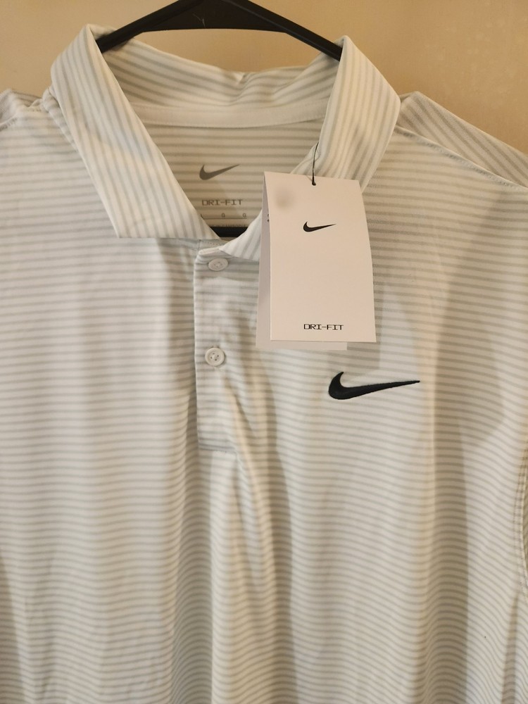 Nike Men's Fit Dry Tennis Polo Shirt Size Large White W/ Gray Stripes