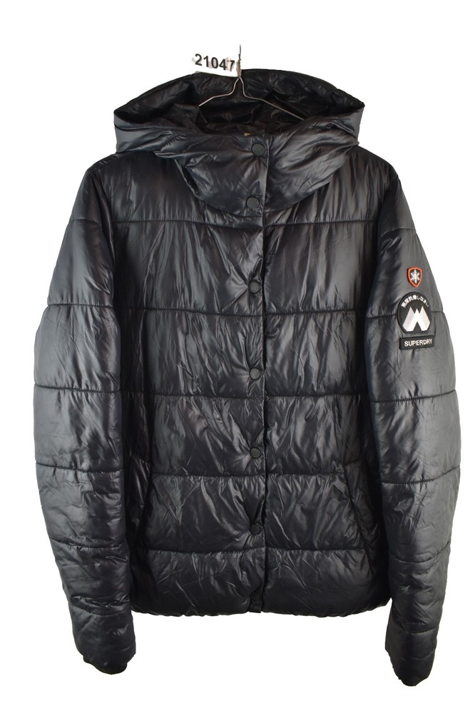 SUPERDRY Black Padded Jacket size Uk 10 Womens Full Zip Hooded Casual Outdoors #