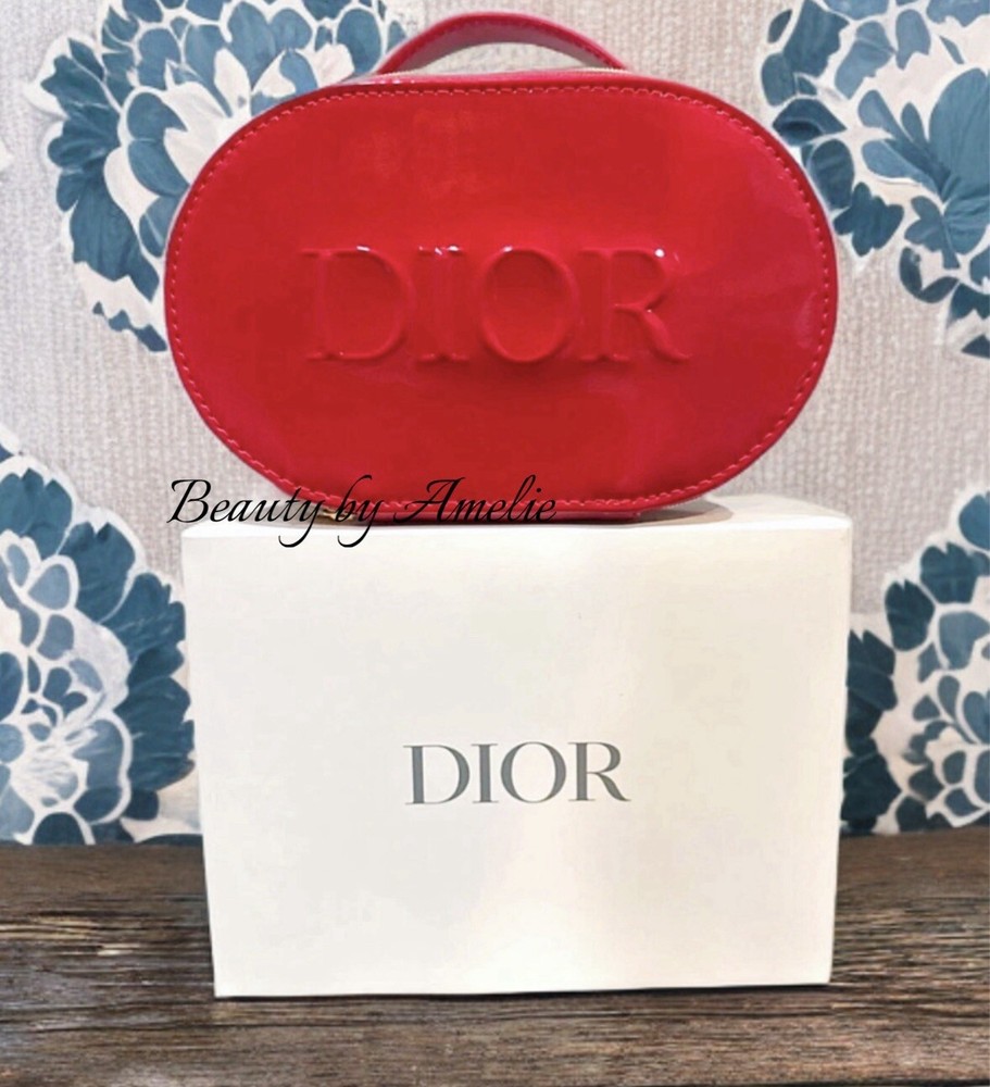 Dior Red Patent Makeup Bag Travel Cosmetic Case Clutch Free Shipping