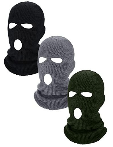 Geyoga 3 Pcs Ski Mask 3 Hole Baklava Masks for One Size Black, Army Green, Grey