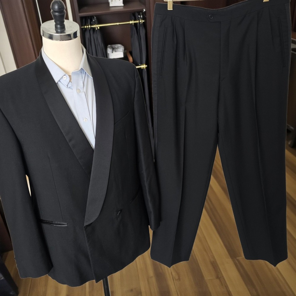 Vintage Double Breasted Tuxedo 41r 35x29 Shawl Collar 1990s Wool