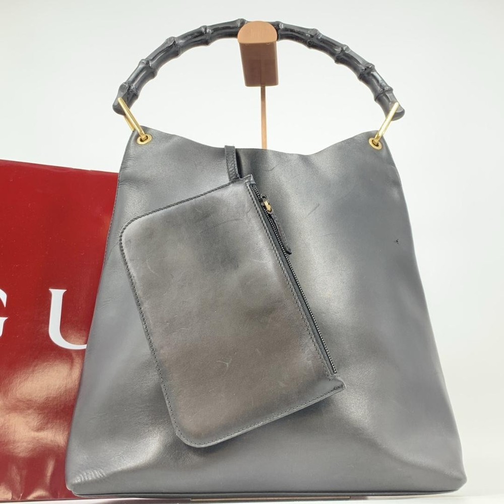 Gucci Bamboo Tote Bag Leather with Pouch Genuine Used
