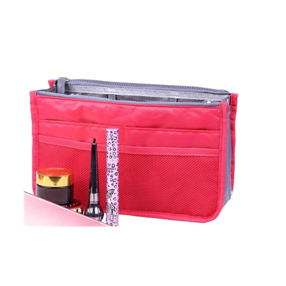 Red Womens Fashion Bag Organizer with Double Zipper Portable Purse Insert
