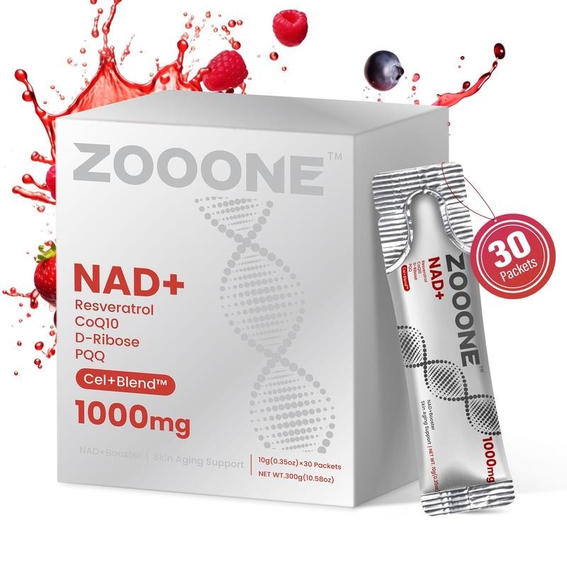 ZOOONE 1000mg NAD+ Berry Flavor Drink Mix for Skin Aging Support, Energy