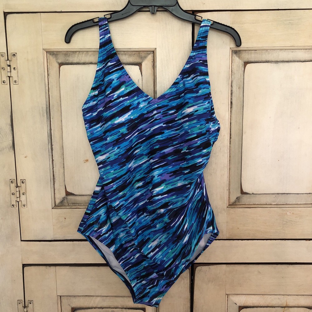 Speedo Womens Size 14 Black Blue  White Green Aqua  Fully Lined NWT!