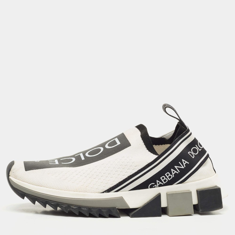 Dolce Gabbana BlackWhite Knit Fabric Sorrento Slip On Sneakers Size 36