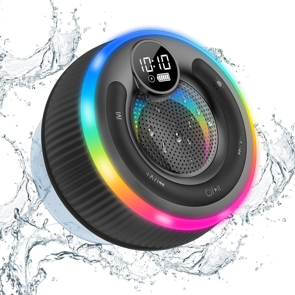 Bluetooth Speaker, HD Stereo Sound Shower IPX7 Waterproof, Black