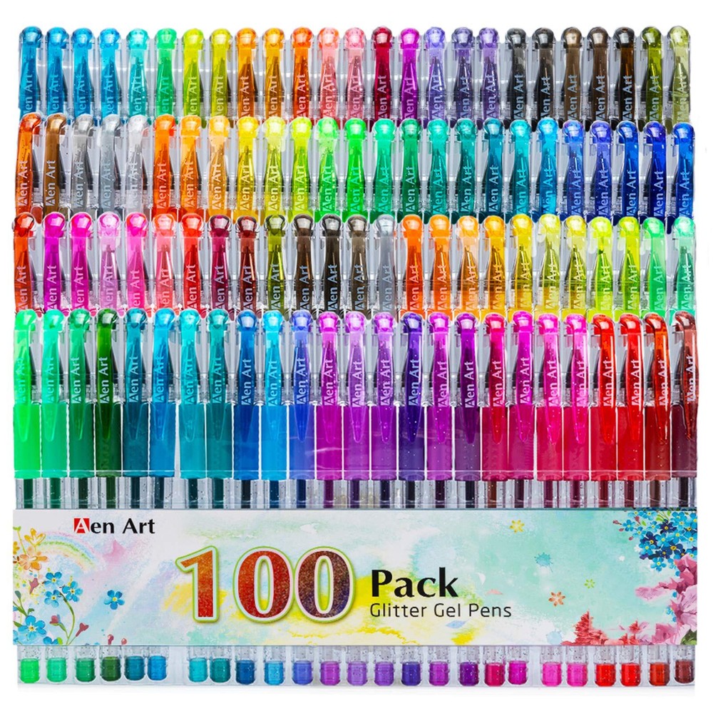 Glitter Gel Pens, 100 Color Glitter Pen Set for Making Cards, 30% More Ink Ne...