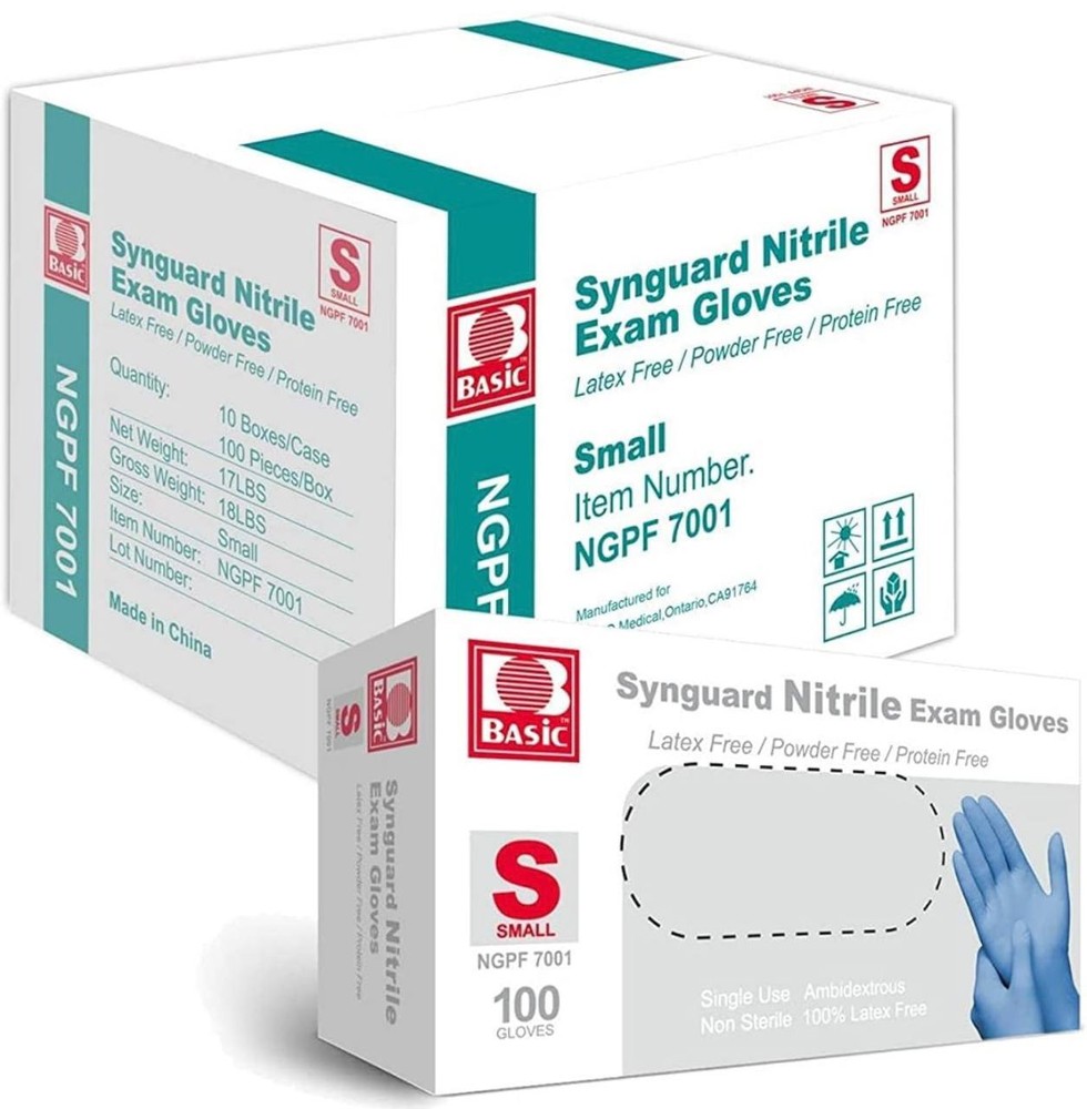 4 MIL SYNGUARD NITRILE EXAM GLOVES (BLUE) SIZE: S.  10 boxes in case