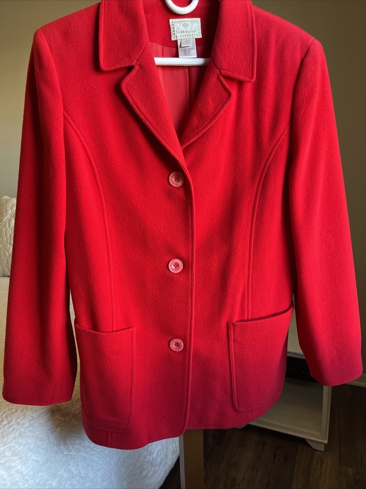 Vintage Susan Bristol Wool Cashmere Blend Coat Blazer Red Classic Size 10 Read