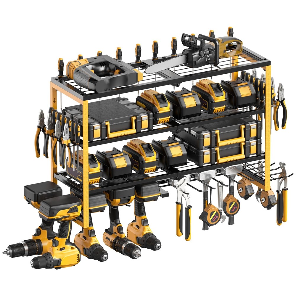 Large 4-Tier Wall-Mounted Garage Shelves for Power Tool Storage and Organization