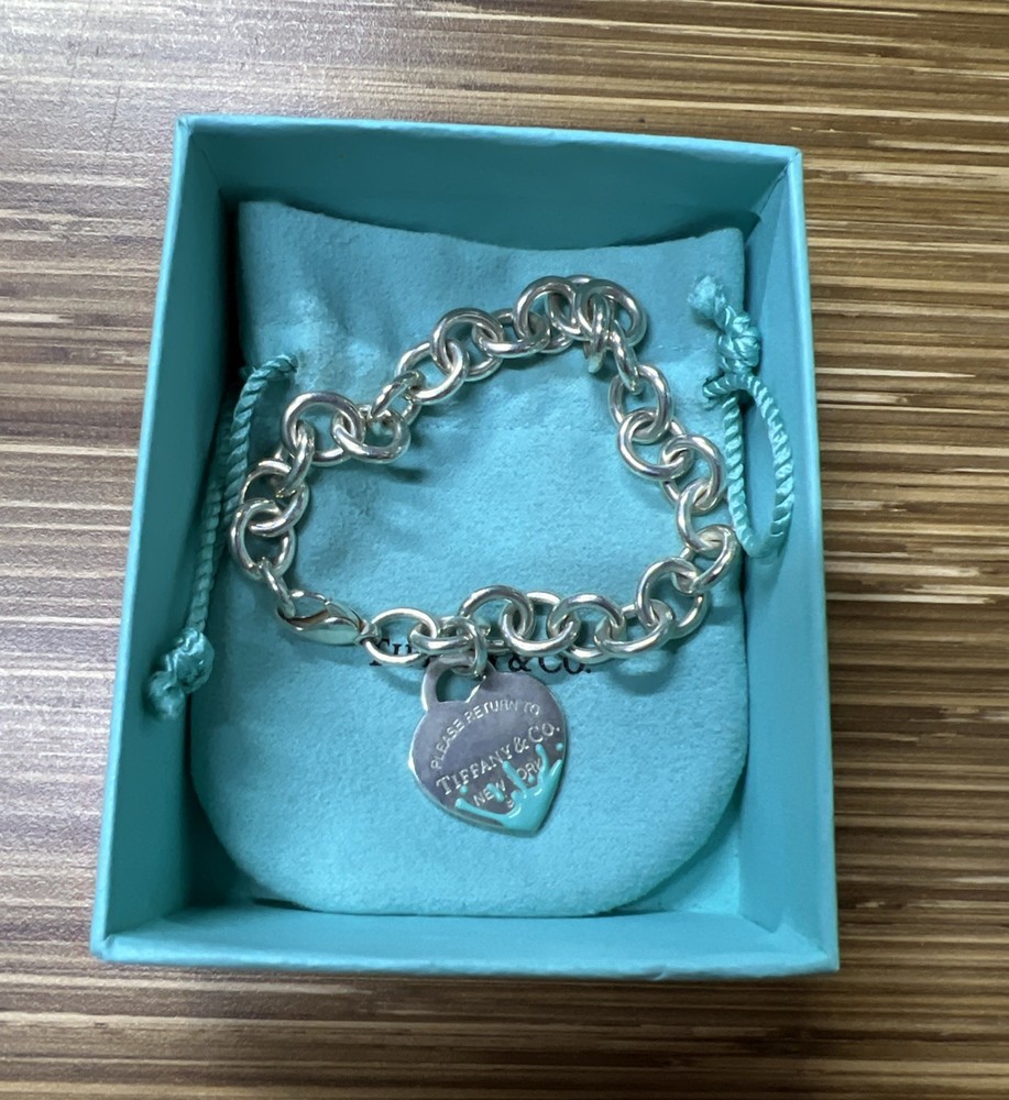 Tiffany & Co. Return To Blue Enamel Splash Heart Link Bracelet