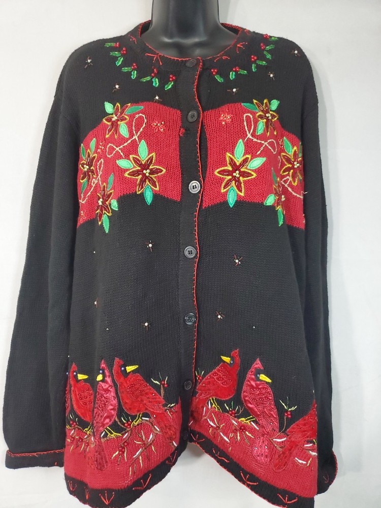 Vintage WHITE STAG Christmas Sweater Women's Size 22W/24W Cardigan Embellished