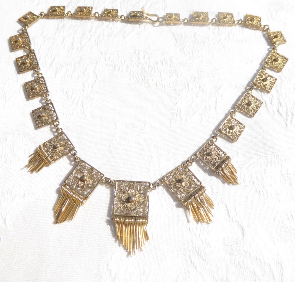 Wonderful Vintage Italy 800 Vermeil Silver Filigree Dangle Necklace 15