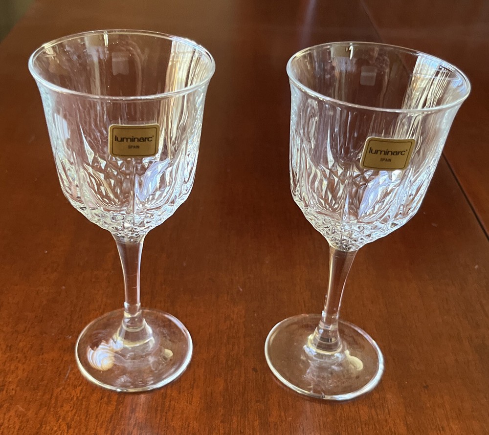 Set of 2 Luminarc Lead Crystal Wine Water Goblet Stemware 6 1/2' Made in Spain