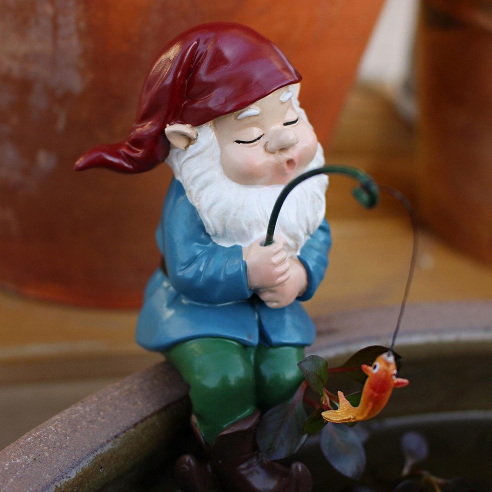 Resin Garden Fishing Gnome Statue Outdoor Yard Decor  