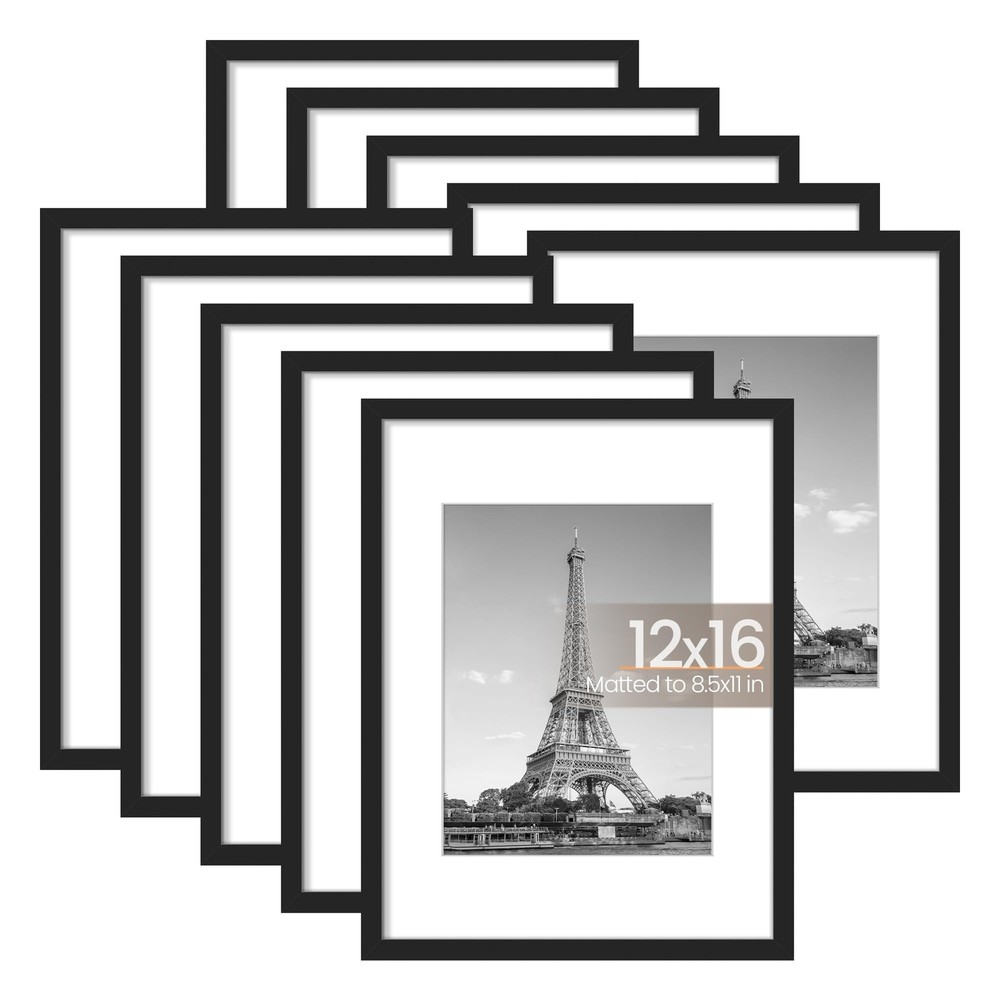 12x16 Picture Frame Set of 10, Display Pictures 8.5x11 with Mat or 12x16 With...