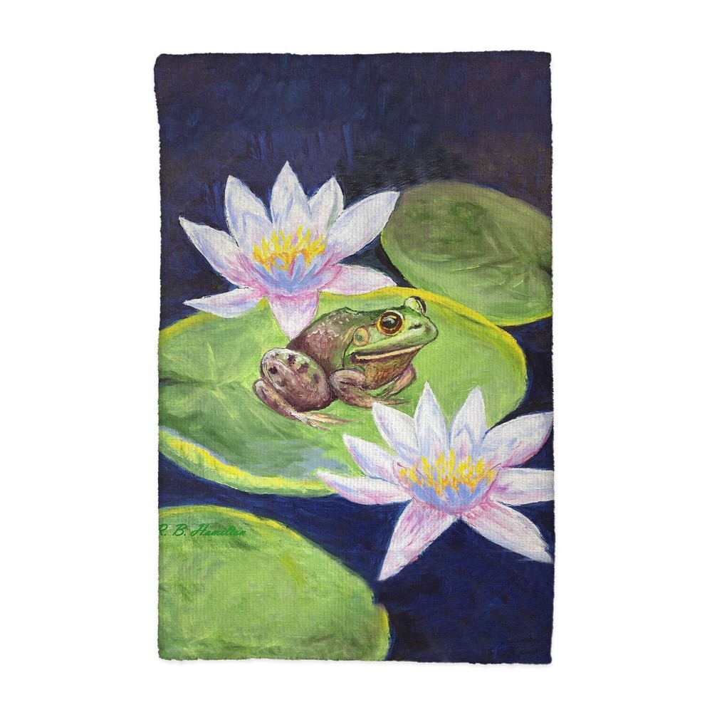 Frog and Lily Pattern Kitchen Towel 16x25 Inches Absorbent Cotton