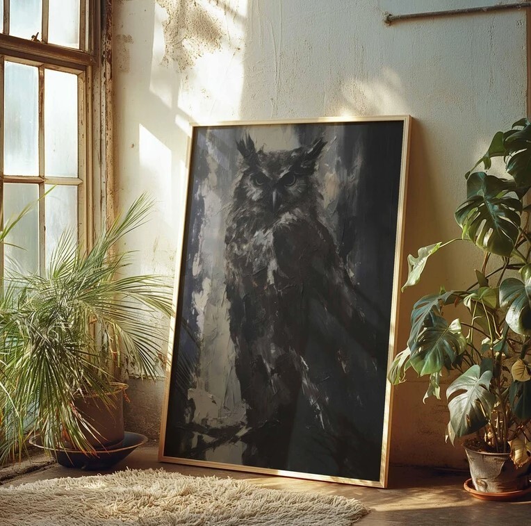 Dark Owl Wall Art | Spooky Halloween Decor | Haunted Nature Illustration