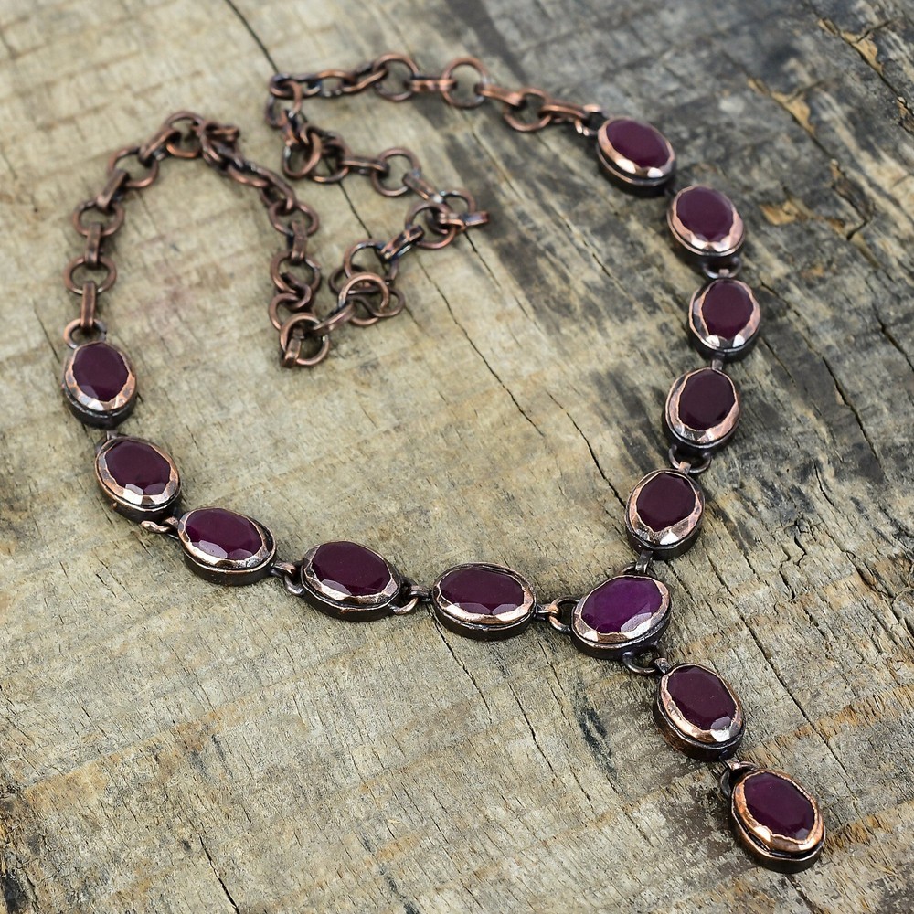 Mothers Day Copper Kashmir Rubi Stone Electroformed Chain Necklace Jewelry Sale  -image