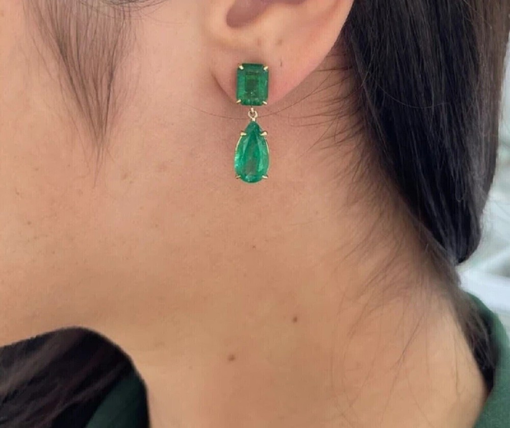 3.20 Ct Pear Green Emerald Drop Earrings in 14k Gold Plated