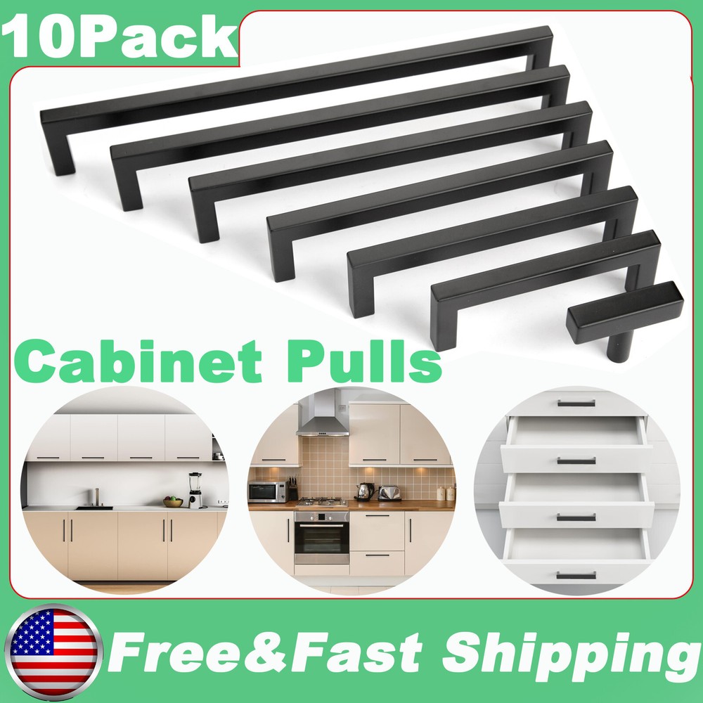 10 PCS Modern Cabinet Handle T Bar Pulls Kitchen Drawer Hardware Stainless Steel