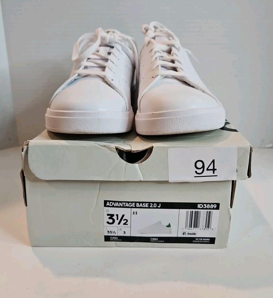 Adidas Pre-Owned Kids Size 3.5  Advantage Base 2.0 J Tennis Shoe Sneakers White