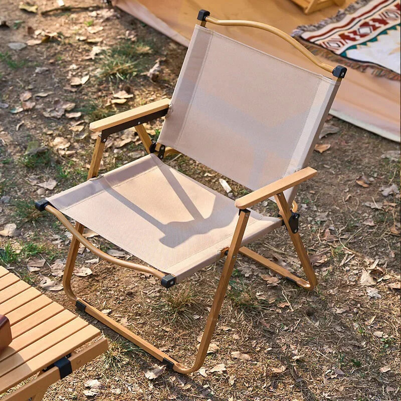 Folding Chair, Aluminum Alloy Wood Grain Folding  Camping Equipment Chair