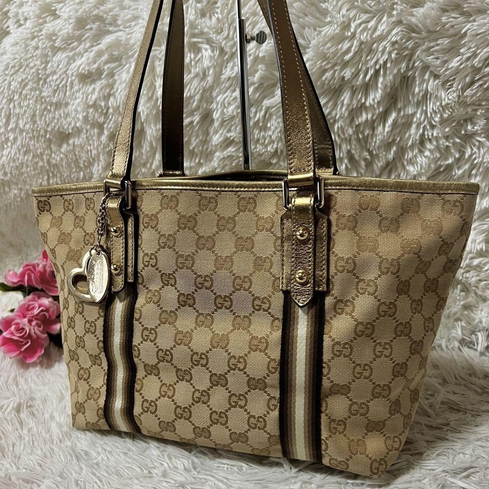 Gucci Tote Bag Gg Canvas Sherry Line Heart Key Charm