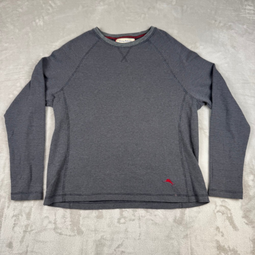 Tommy Bahama Shirt Mens M Gray Long Sleeve Waffle Knit Thermal Casual Pullover