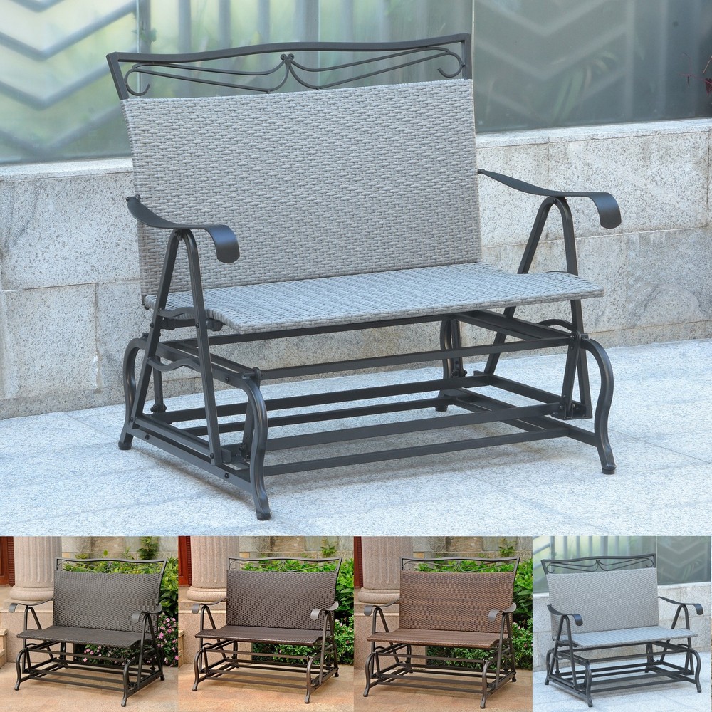 Valencia Resin Wicker Steel Frame Double Glider Bench for Outdoor Relaxation