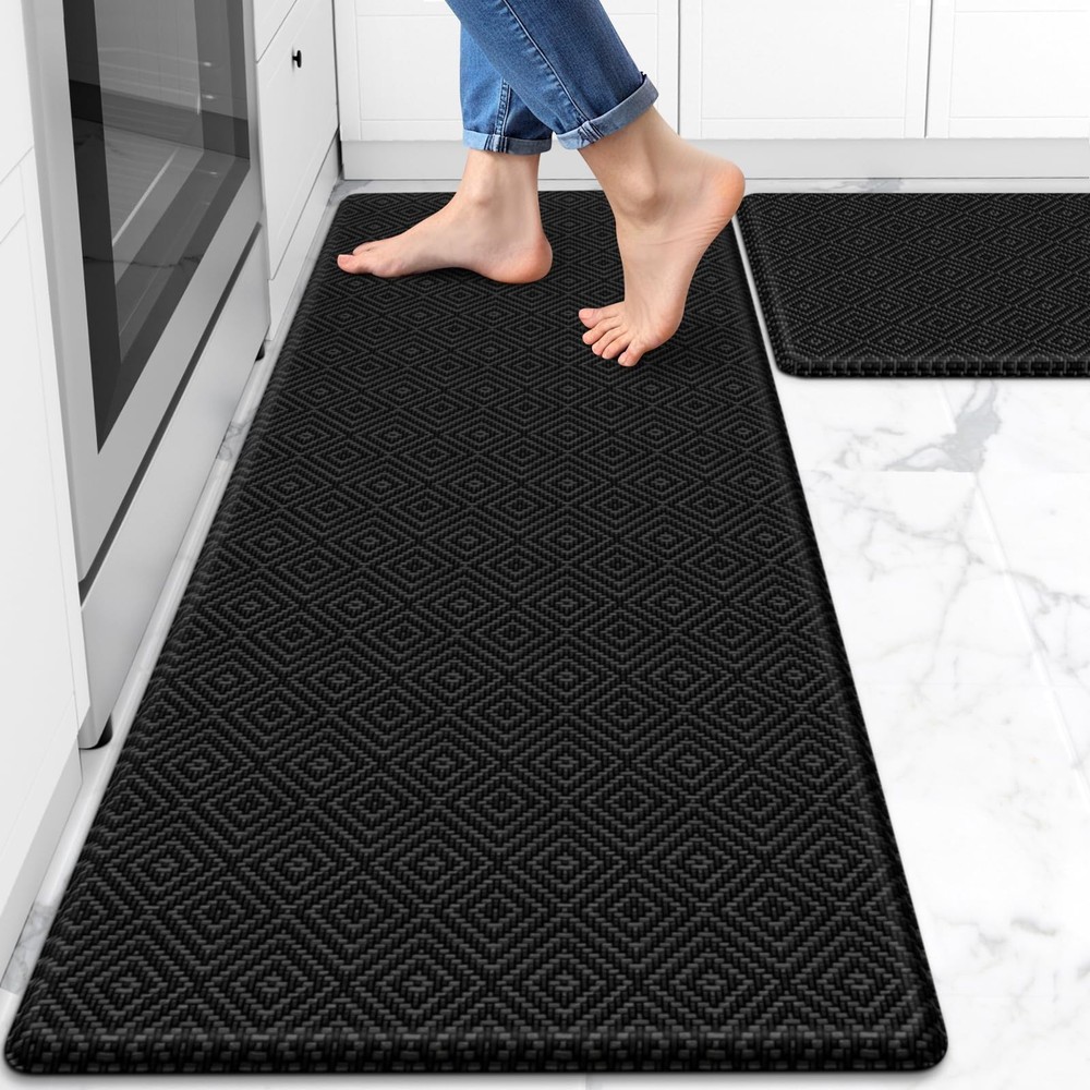 2PCS Cushioned Anti-Fatigue Kitchen Mats - Waterproof Non-Slip Standing Rug  