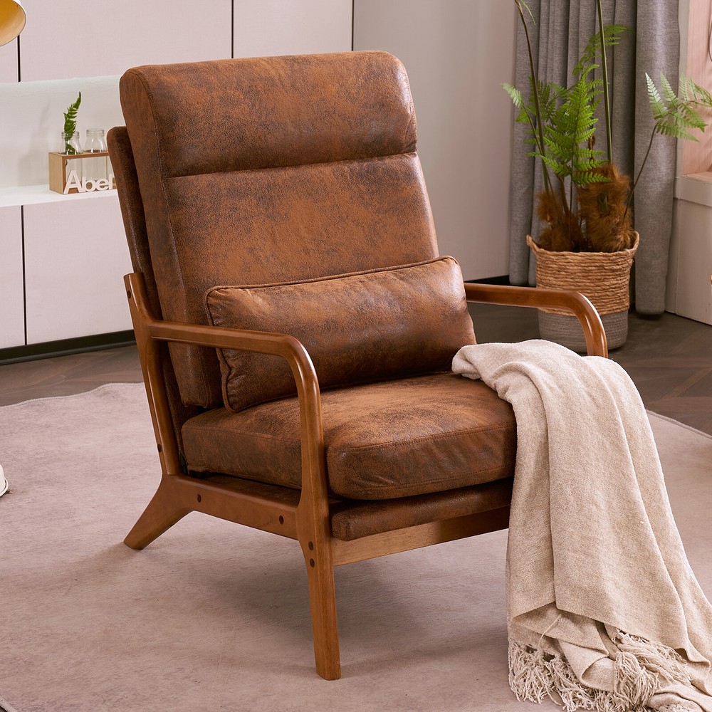 High Back Solid Wood Accent Armchair Upholstered Single Sofa for Any Room