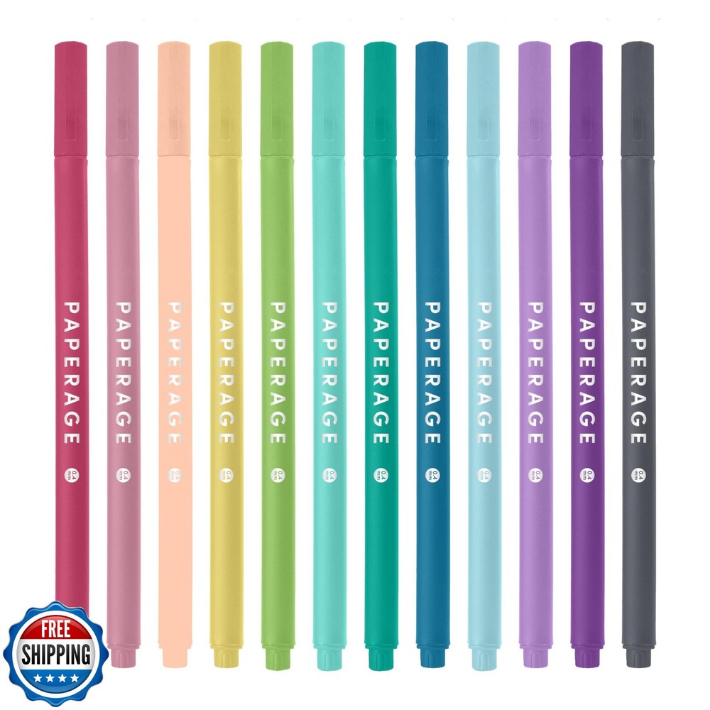 PAPERAGE 0.4mm Fine Point Felt Tip Pens, 12 Pack Colored Journaling Markers