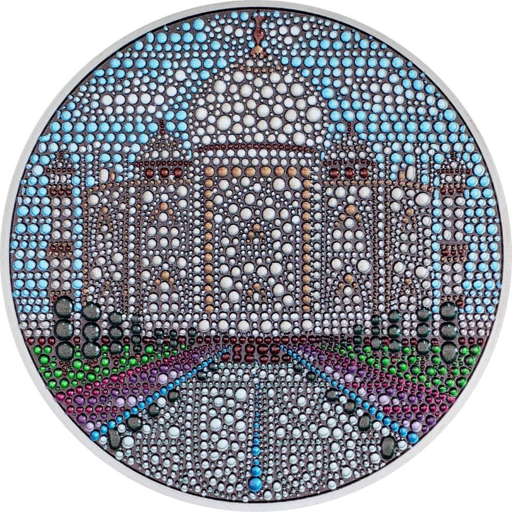 2024 Palau Dot Art Taj Mahal 3 oz Silver Colorized Black Proof Coin