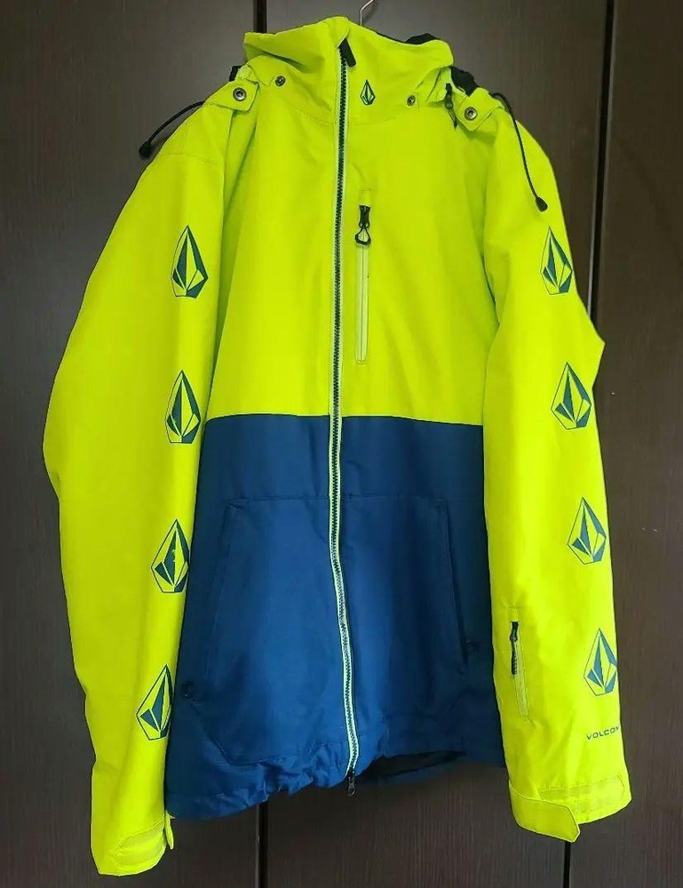 Volcom Deadly Stones Snowboard Jacket Mens Size L Lime/Navy