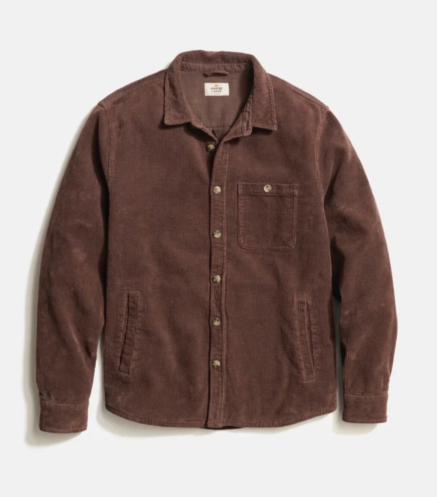 NEW Marine Layer Max Broken In Corduroy Overshirt in Chocolate For Men's Medium