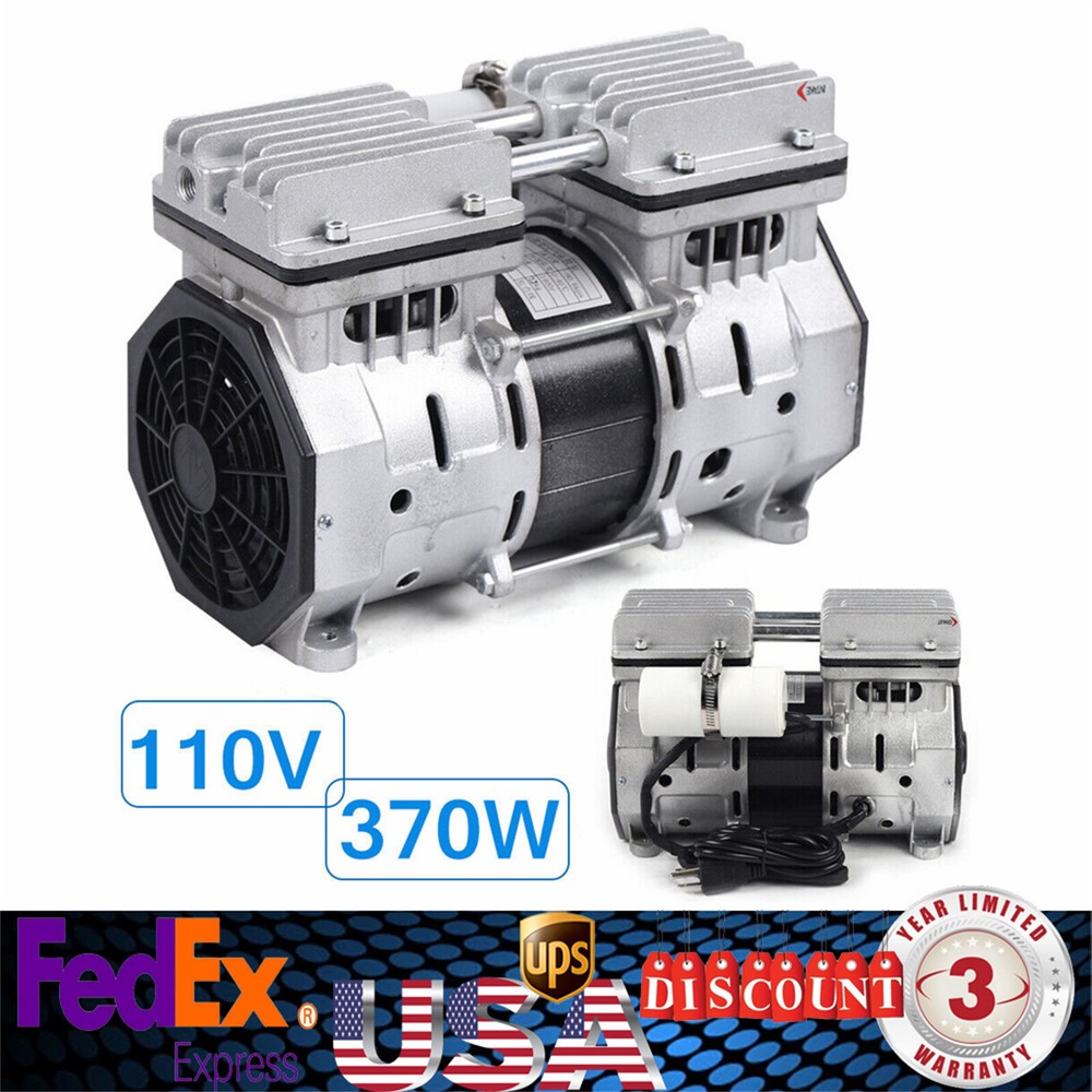Vacuum Oilless Pump Industrial Air Compressor Oil Free Piston Pump 370W W/Filter