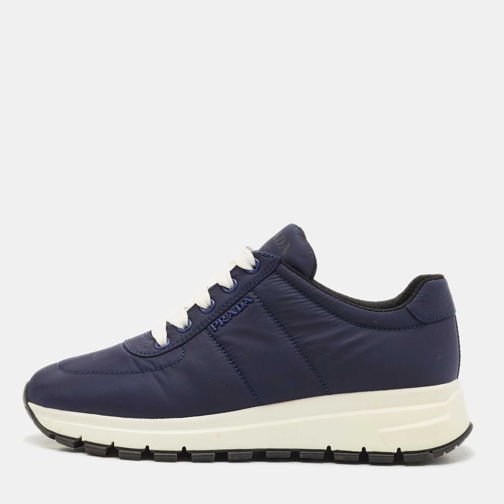 Prada Navy Blue Nylon Prax 01 Low Top Sneakers Size 37.5  