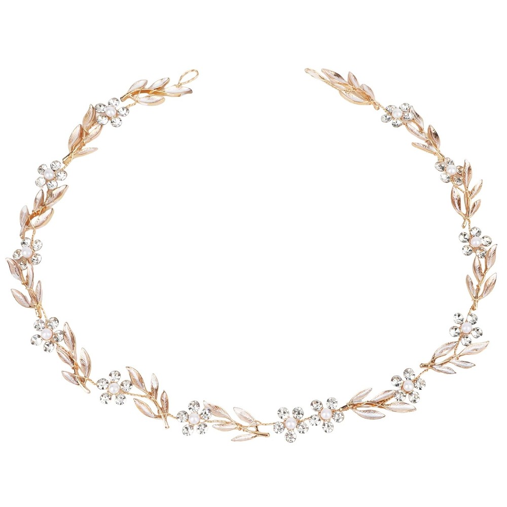 Wedding Headpiece for Bride Crystal Gold Leaf Headband Hair Accessories