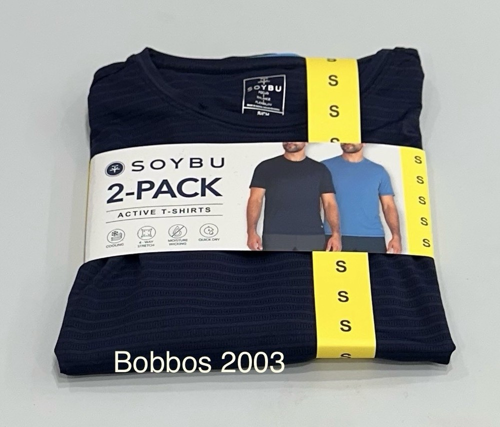 Soybu Men's 2-pack 4-Way Stretch Moisture Wicking Active Tee, Dark Blue/Blue, S