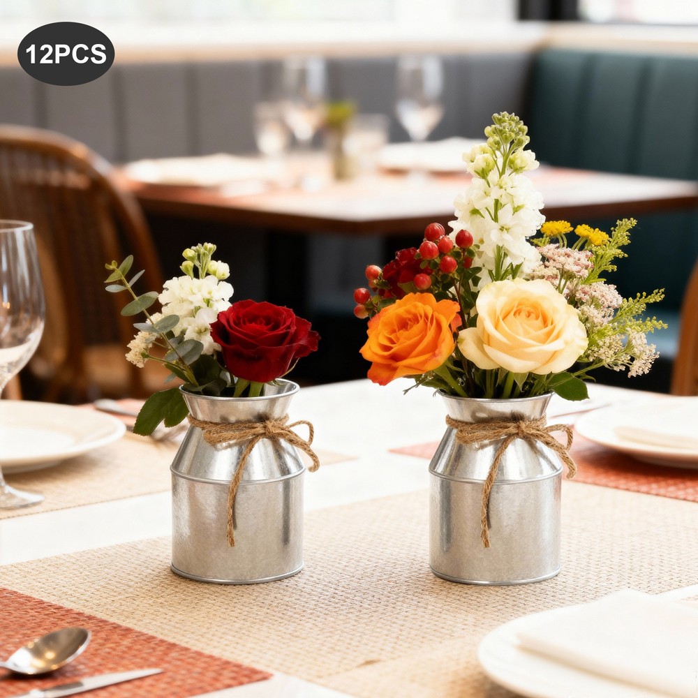 Creative Milk Can Shape Flower Vase 12 Pcs Flowers Vases With Hemp Rope Bow